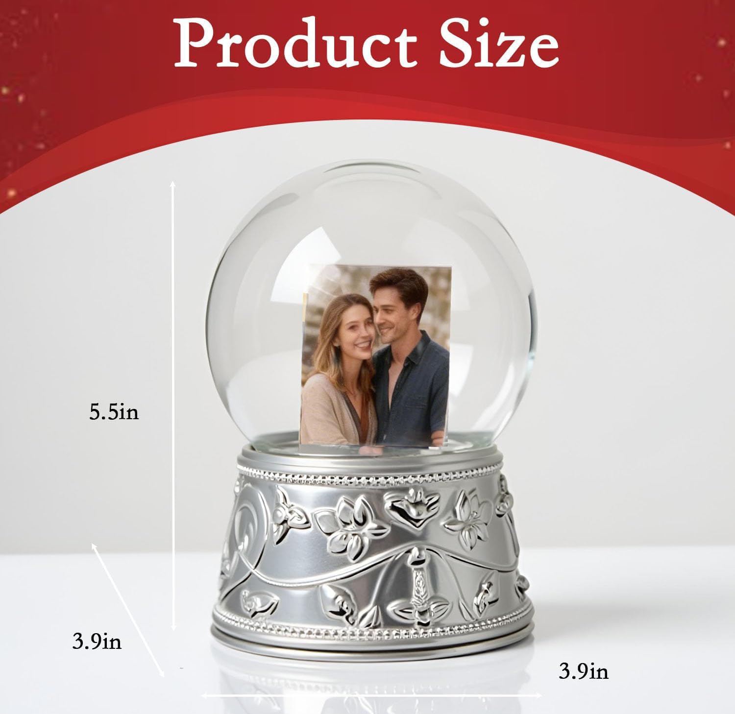 Aobaks Valentine's Day Gift Snow Globe with 2 Sided Photo Frame, DIY Large Double Snowglobe with Picture Insert, Clear Resin Base, for Family, Friends, Couples.