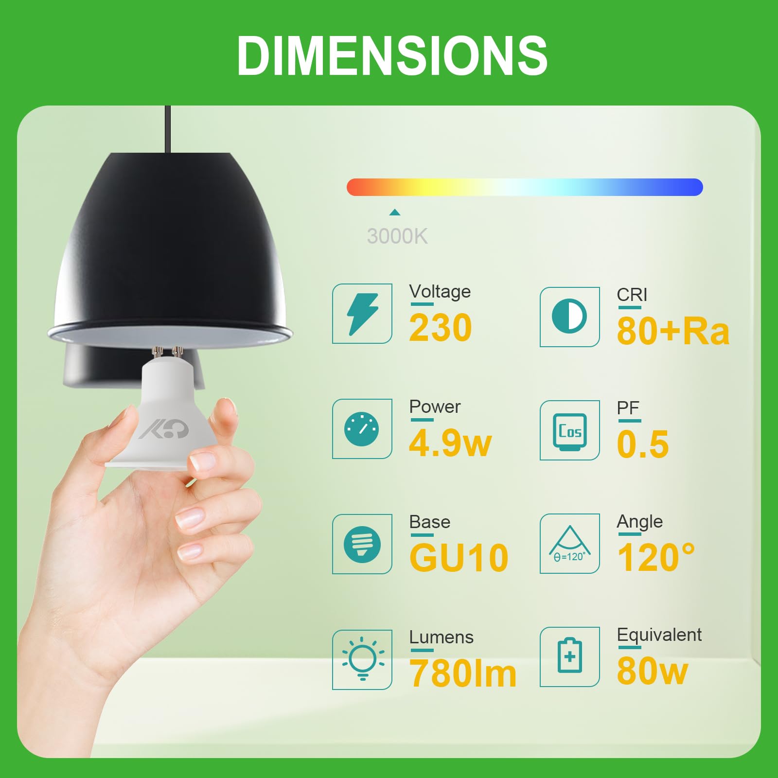 GY GU10 LED Warmweiss Lampe 4.9W 780 Lumen 3000K Warmweiß Glühbirnen,80W lampe ersetzt,Abstrahlwinkel 120° Leuchtmittel,Nicht Dimmbar Energiesparlampe,10er-Pack (Energieeffizienzklasse B) 3