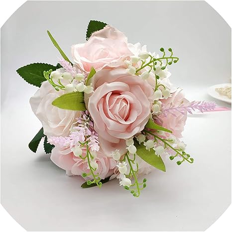 Amazon Com Beenle Icey Wedding Bouquet Bridal Bouquet Holder Polyester Pink Silk Roses Wedding Bouquets For Bridesmaids Artificial Flowers Decor Pink Home Kitchen