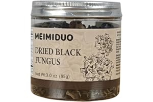 MEIMIDUO 3.0 Oz/85g Dried Black Fungus Wood Ear Mushrooms - All Natural Vegan, Premium Dried Mushrooms For Cooking, Soup, Hot Pot - Resealable Sealable Plastic Can Packaging