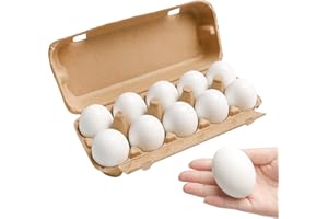 HIAWBON 12 Pieces Fake Wooden Eggs Artificial Easter Eggs Realistic Simulated Wood Eggs with Egg Carton for Painting Crafts Easter Home Kitchen Decor(White Egg)