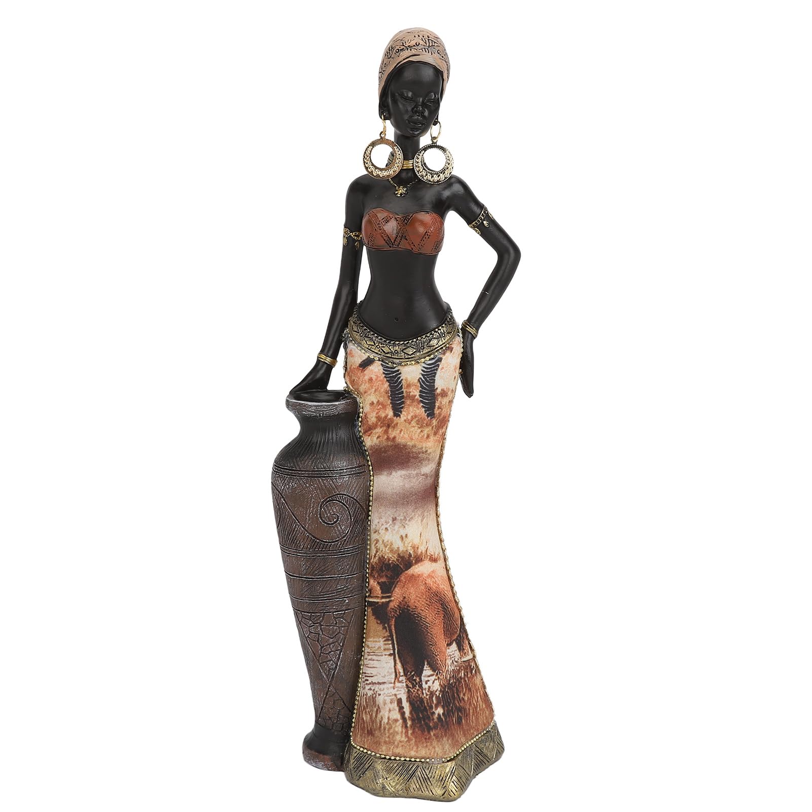 African Women Figure Tribal Lady Figurine Statue African Lady Sculpture for Home Decor Western Art American Housing Culture Ornament (G04173B)