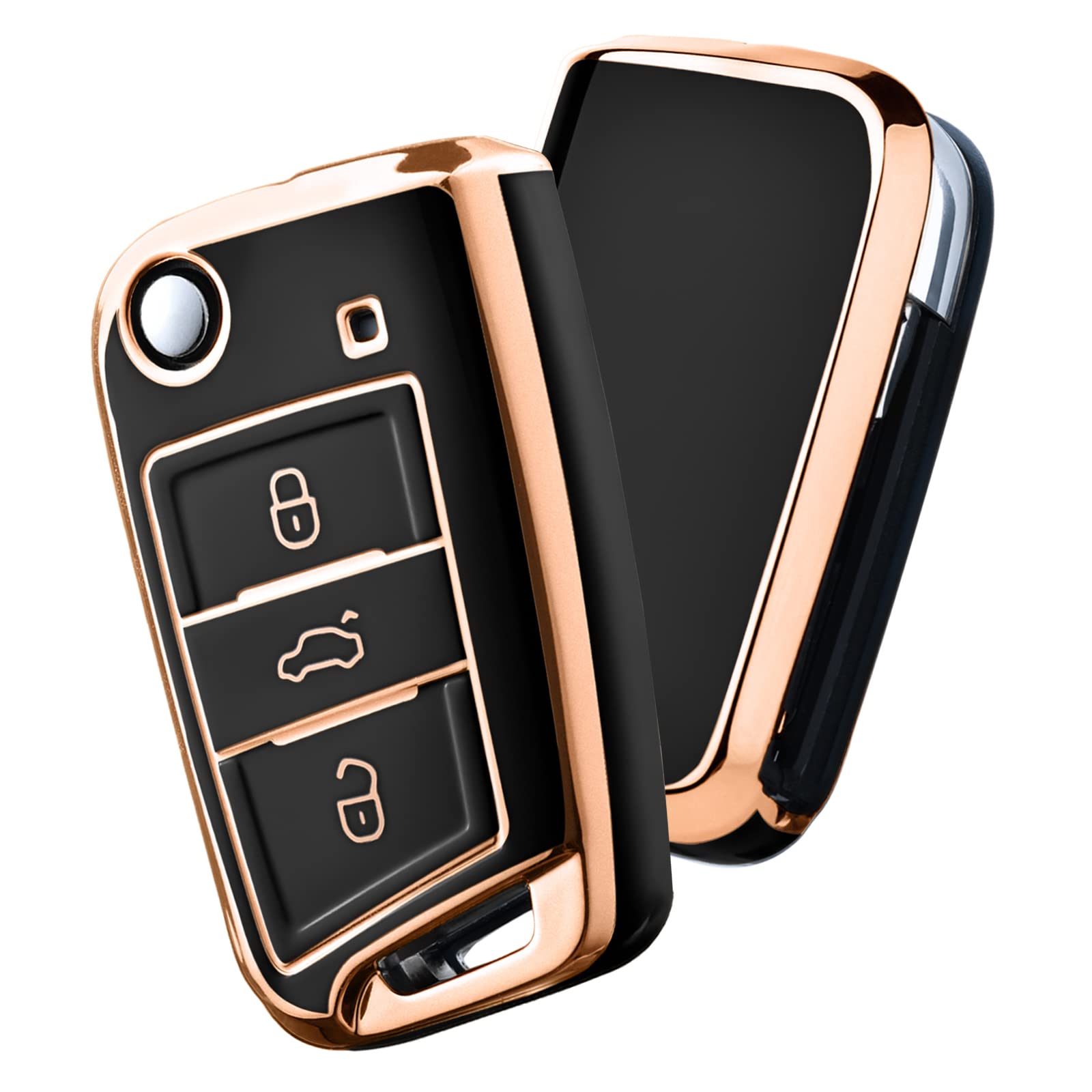 OATSBASF Car Key Case Compatible With VW Golf 7, Polo, Skoda, Tiguan, MK7 3-Button Cover (J-Black) — image 1