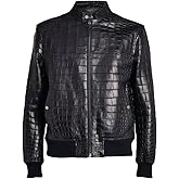 Men's Real Leather Crocodile Emboss Jacket Biker Motorcycle Black Alligator Jacket