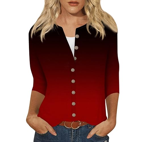 slqdgmryz Womens Button Down Blouse 3/4 Sleeve Lightweight Summer