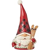 Enesco Jim Shore Heartwood Creek Highland Glen Gnome Holding Skis Figurine- Stone Resin Hand Painted Crafted Collectible Gnomes Mini Figurines Home Decor Statue, 6.3 Inch