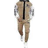 SOLY HUX Men's Tracksuit 2 Piece Outfits Color Block Letter Graphic Long Sleeve Varsity Jacket and Pants Set