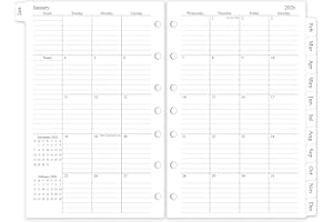 HOMLIVE 2026 Monthly Planner Refill, A5 Medium Size Planner Inserts for 7 Ring, 5.5" x 8.5", Jan. 2026 - Dec. 2026, 12 Monthly Calendars with Laminated Tabs, 7-Hole Punched