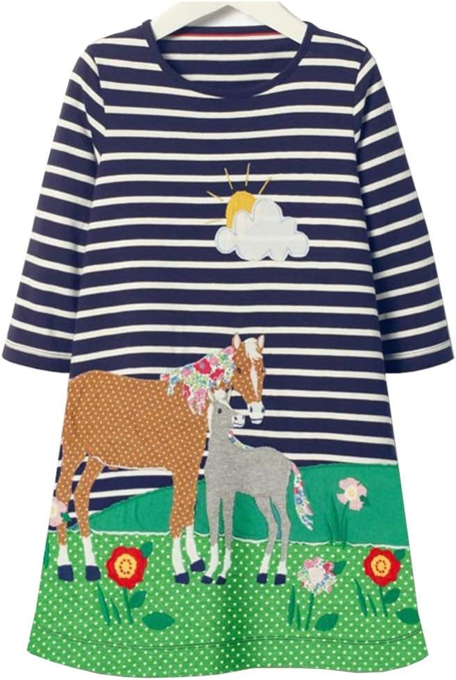 WTDlove Girls long skirt dresses, children's skirts, autumn cartoon sun horse prints, home leisure party