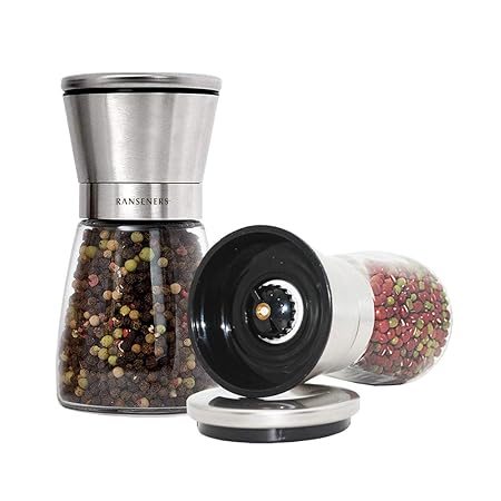 RANSENERS Salz und Pfeffermühle 2er Set mit verstellbarem Keramikmahlwerk, Edle Salzmühle & Gewürzmühle aus hochwertigem Edel