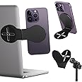 ALAFLY Detachable Magnetic Phone Holder for Laptop & Car, Foldable Desk Phone Stand, Adjustable Magnetic Phone Tripod Mount Adapter with 1/4" Screw Design for MagSafe iPhone and All Phones, Black