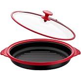 Microwave Grill Pan with Glass Splatter Cover（BPA Free） | Nonstick Microwave Crisper Pan &amp; Cookware Accessories for Grilling Meat, Sandwich, Chicken Wings, Sausage,Dishwasher Safe