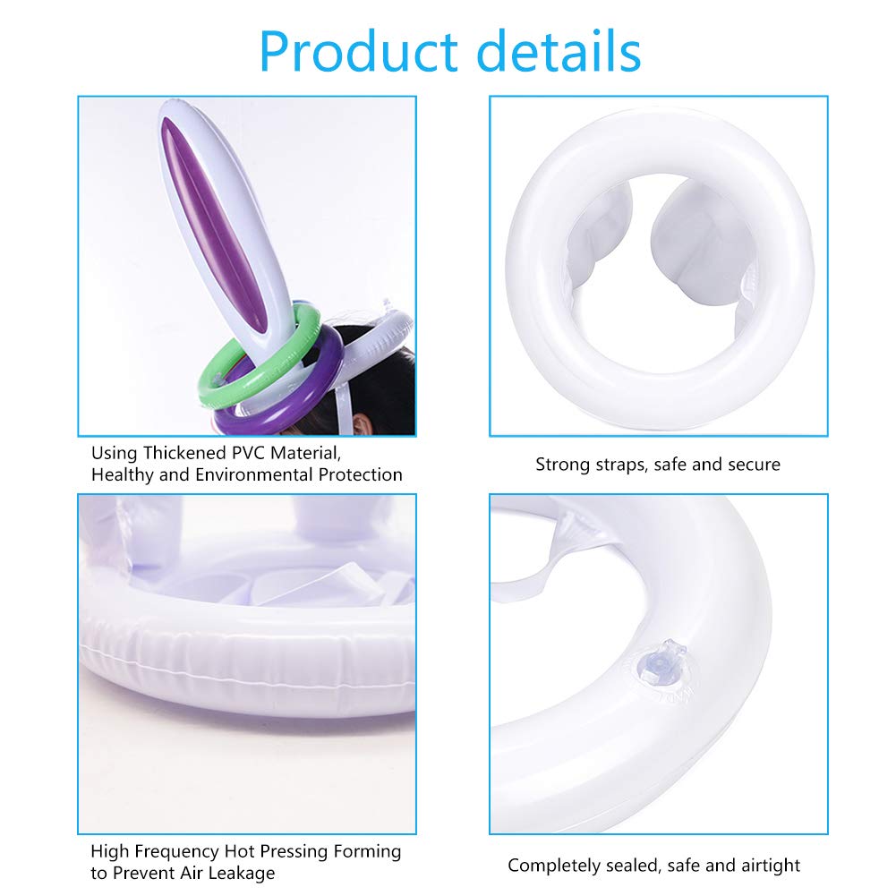 FUTUREPLUSX Inflatable Bunny Ears, 2PCS Inflatable Bunny Ears Headband with 10PCS Inflatable Tossing Rings Ring Toss Game Holiday Party Decoration Easter Gifts