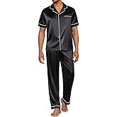 Ekouaer Mens Satin Pajama Set Short Sleeve Button Down Sleepwear Classic Loungewear Set with Long Pants