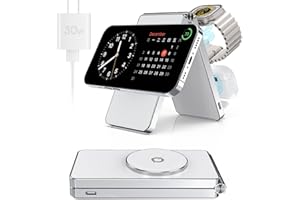 OUOTOO 2024 3 in 1 30W Super Fast Wireless Charging Station for iPhone Apple Watch AirPods Multiple Devices, Magnetic Foldable Wireless Charger Dock, Travel Charger for iPhone 15/14/13/12 Series(White)