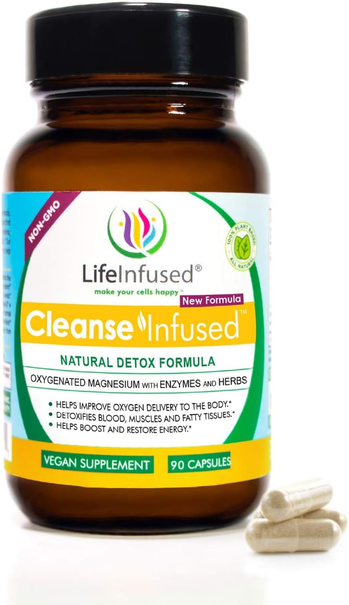 Life Infused® Cleanse Infused™ A Gentle, Yet Powerful Colon Cleanser Powered by Oxygenated Magnesium, Premium Herbs and Enzymes. Vegan. 90 Capsules.
