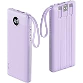 VRURC Portable Charger,4 Built -in Cables Power Bank 10000mAh,Flight-Safe | Slim Travel Battery Pack,USB C In & Out,5 Outputs
