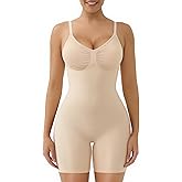 SHAPERX Women's Seamless Shapewear Tummy Control Bodysuit with Removable Pads Mid Thigh Body Shaper
