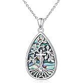 SHAOAN Abalone Shell Tree of Life Necklace 925 Sterling Silver Tear Drop Cross Pendent Necklace Mothers day Christmas Jewelry Gift for Women Men