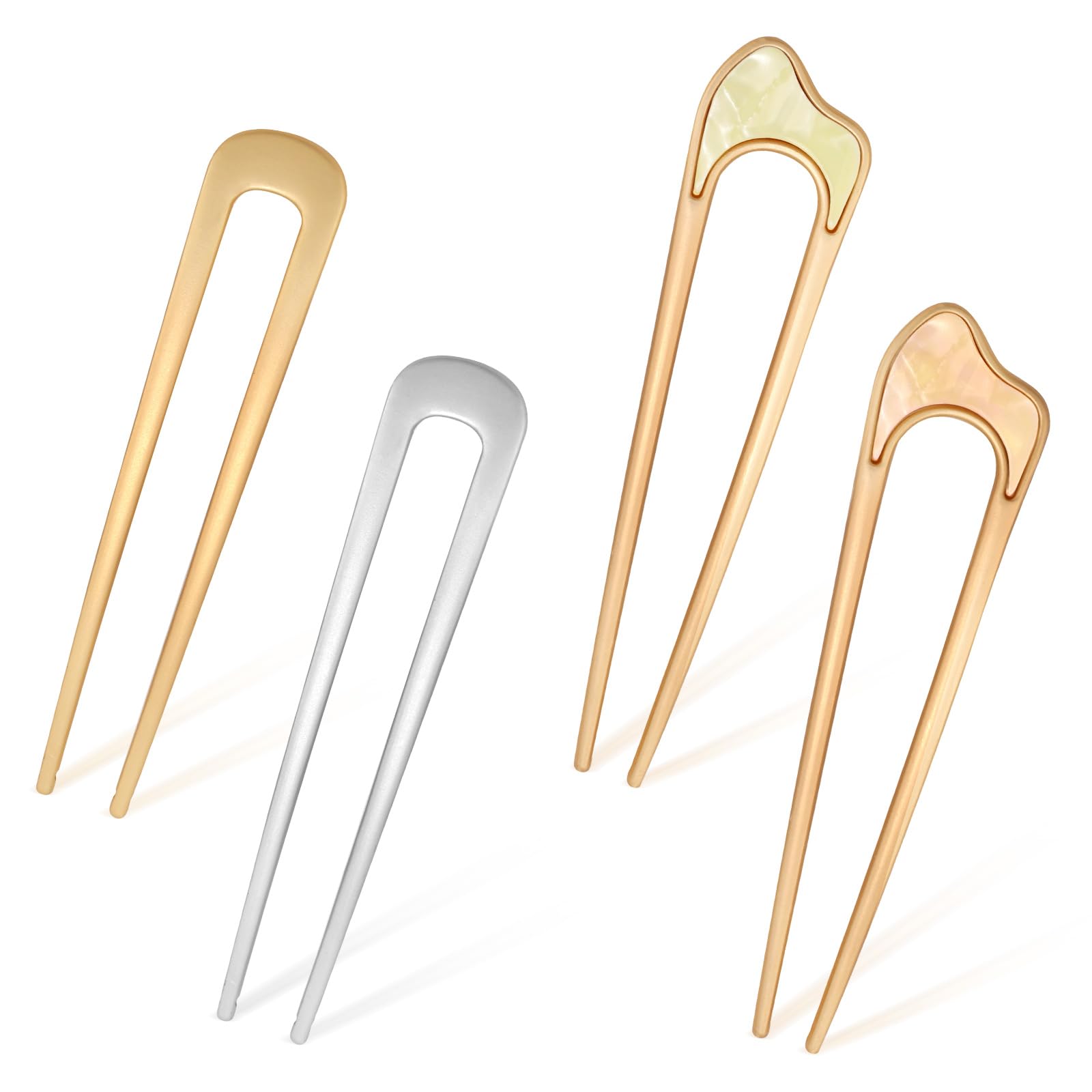 4pcs U Shaped Hair Pins, Metal French Hair Pins Hair Sticks for Buns French Twist Hair Pin Gold French Bobby Pins Silver French Pins Thick Hair Fork Accessories for Women