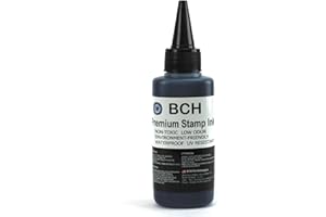 BCH Premium Black Stamp Ink Refill | Quick-Dry Permanent & Waterproof Ink Formula for Self Inking Rubber Stamps, Stamp Pads, Notary Supplies, Stamp Ink | 2.5 oz Bottle – Office & Business Use