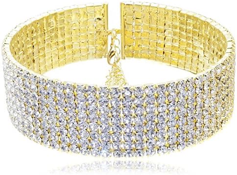 VF 8-Row Clear Austrian Rhinestone Crystal Gold Plated Alloy Choker Necklace Bridal Wedding Party Prom YT07
