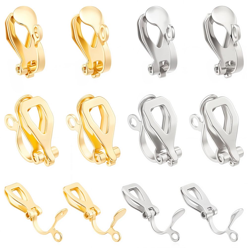 SUNNYCLUE 1 Box 40Pcs 2 Colors Clip-on Earring Converters Stainless Steel Clip on Earrings Components Gold Silver Dangle Clips for Women Adult jewellery Making DIY Crafs Supply, STAS-SC0004-26-UK7 — image 1