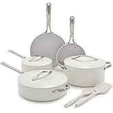 GreenPan Nova 10-Piece Cookware Pots & Pans Set, Oprah’s Favorite Things 2024, PFAS-Free Ceramic Nonstick, Fry, Sauté, Stockpot, Utensils, Lids, Induction Suitable, Dishwasher & Oven Safe, Cream White