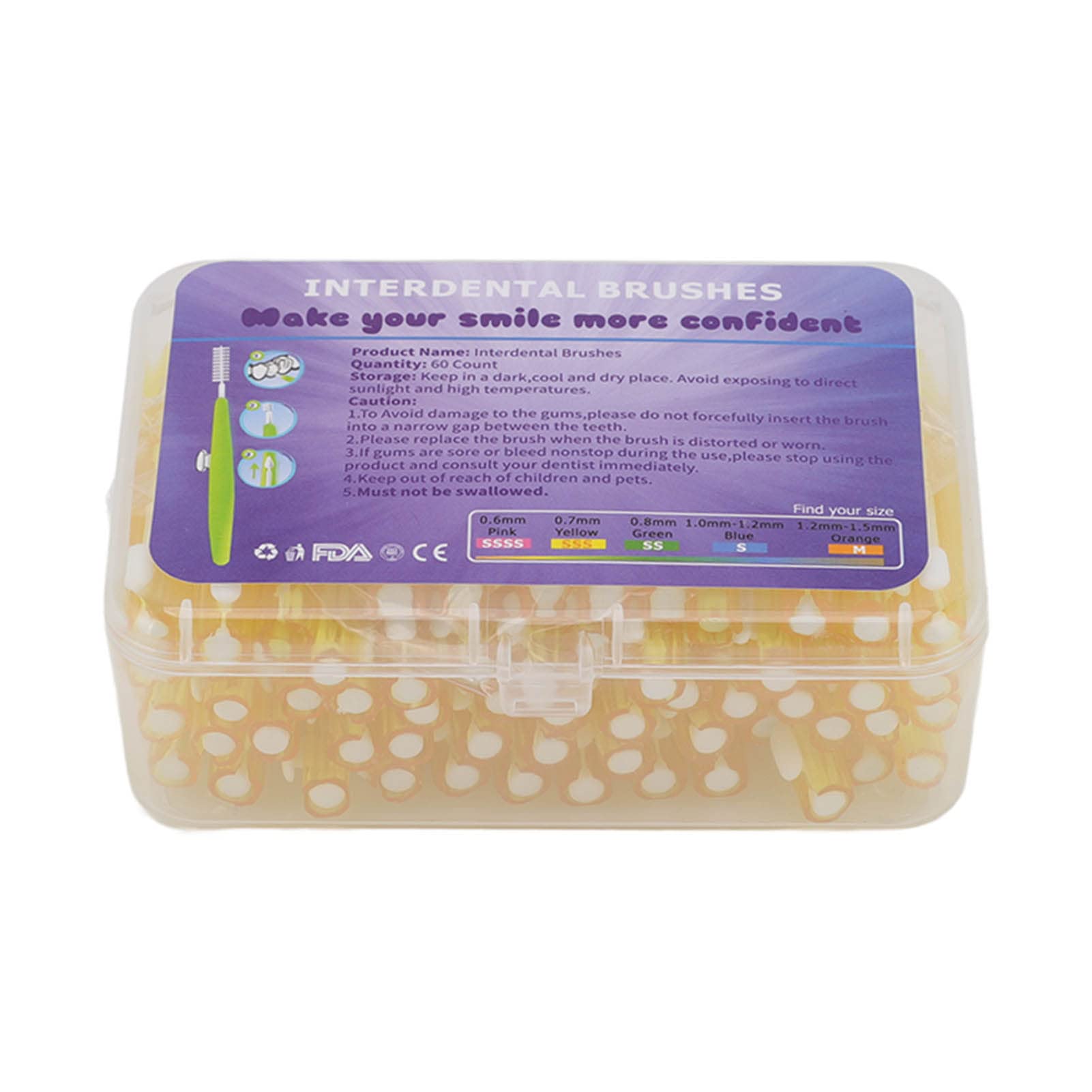 TOPINCN 60Pcs Interdental Brush Practical Slim Braces Cleaner with PP Handle for Adults Children Care (Yellow)