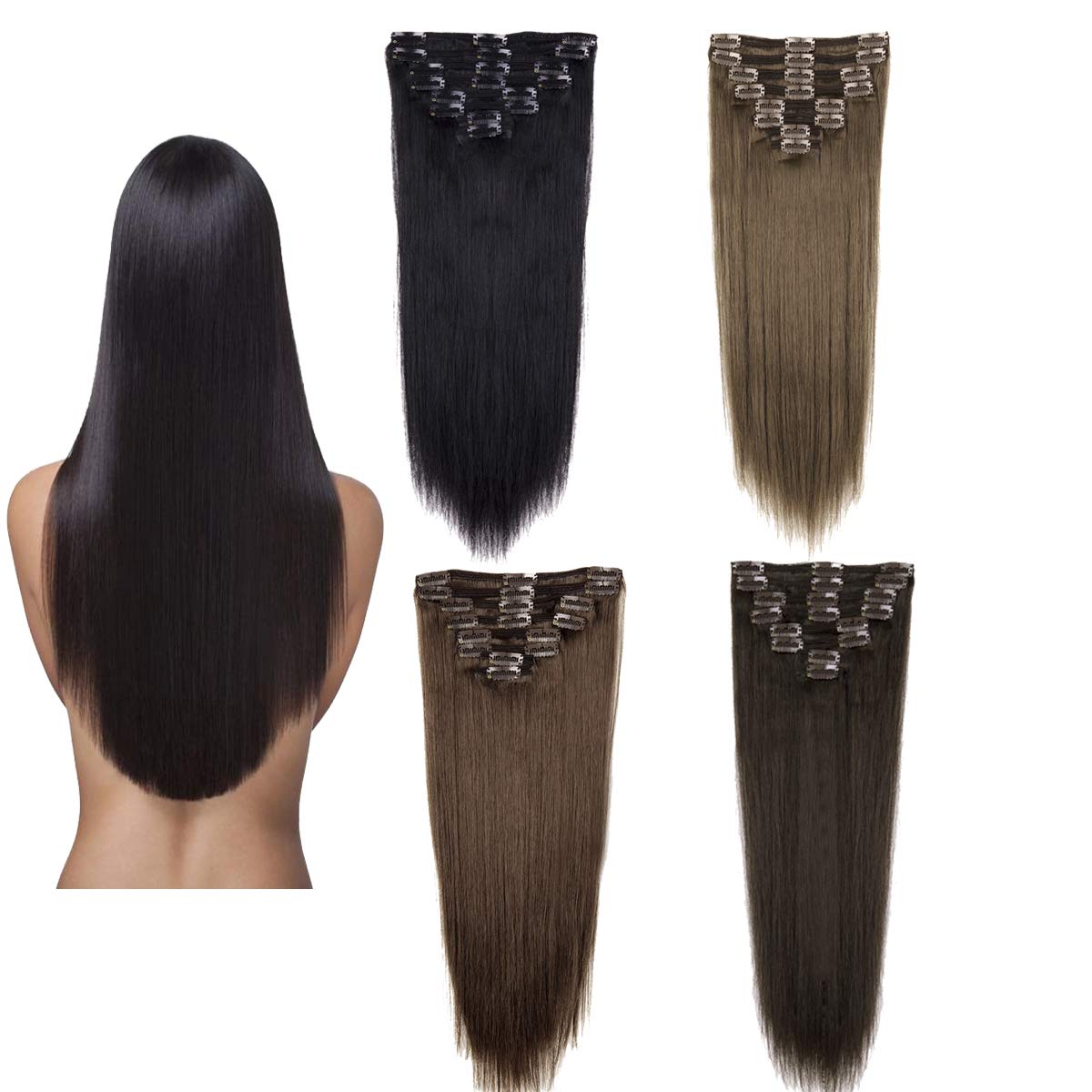Sayfut 100 Real Human Hair Extensions Full Head Silky Straight