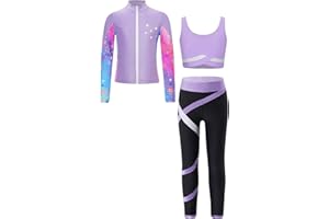 Raenseen Gymnastics Figure Ice Skating Dance Outfits Sports Activewear Rhinestone Jacket Tank Tops with Leggings Set