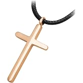 555Jewelry Stainless Steel Cross Necklace for Men - Mens Cross Necklaces with 18 to 24 Inches Waterproof Adjustable Black Leather Rope