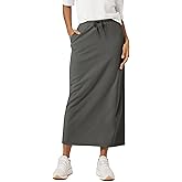 ODODOS Women's Back Split Midi Skirt - Cotton French Terry Drawstring Tie High Waist Casual Long Pencil Skirts with Pockets