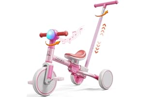 Ridego 5-in-1 Tricycle for Toddlers 2-5 Year Olds, Kids Balance Bike & Toddler Push Bike with Parent Handle, RGB Music Light, Tool-Free Assembly Birthday Gift for Boys Girls