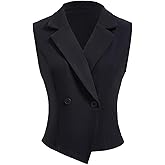 winkbay Women's Double Breasted Wrap Sleeveless Blazer Notched Lapel Collar Work Office Vest Jacket