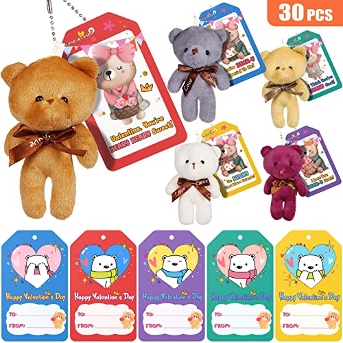 Yuumue Valentines Day Gifts for Kids, 30PCS Valentine Cards with Plush Bear  Toys for Party Favors, Mini Stuffed Animal Plush Toys for Girls Boys, Kids 