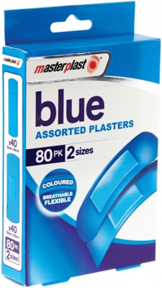 Masterplast Blue Detectable Plasters Food Hygiene Compatible Pack of 80, 80 Count (Pack of 1)