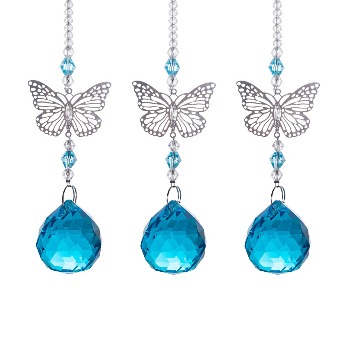 longsheng Butterfly Pendant Crystal Rainbow Maker Crystal 30mm Ball Prisms Window Hanging Beads Chakra Suncatcher Home Outdoor Decor,pack of 3 New Crystals (Sky blue)