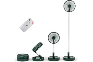 Primevolve Portable Battery Operated Fan, 7.7 Inch Rechargeable USB Floor Table Desk Fan with Adjustable Height, 4 Speed Settings, Pedestal Fan for Bedroom Office Fishing Camping Travel, Green