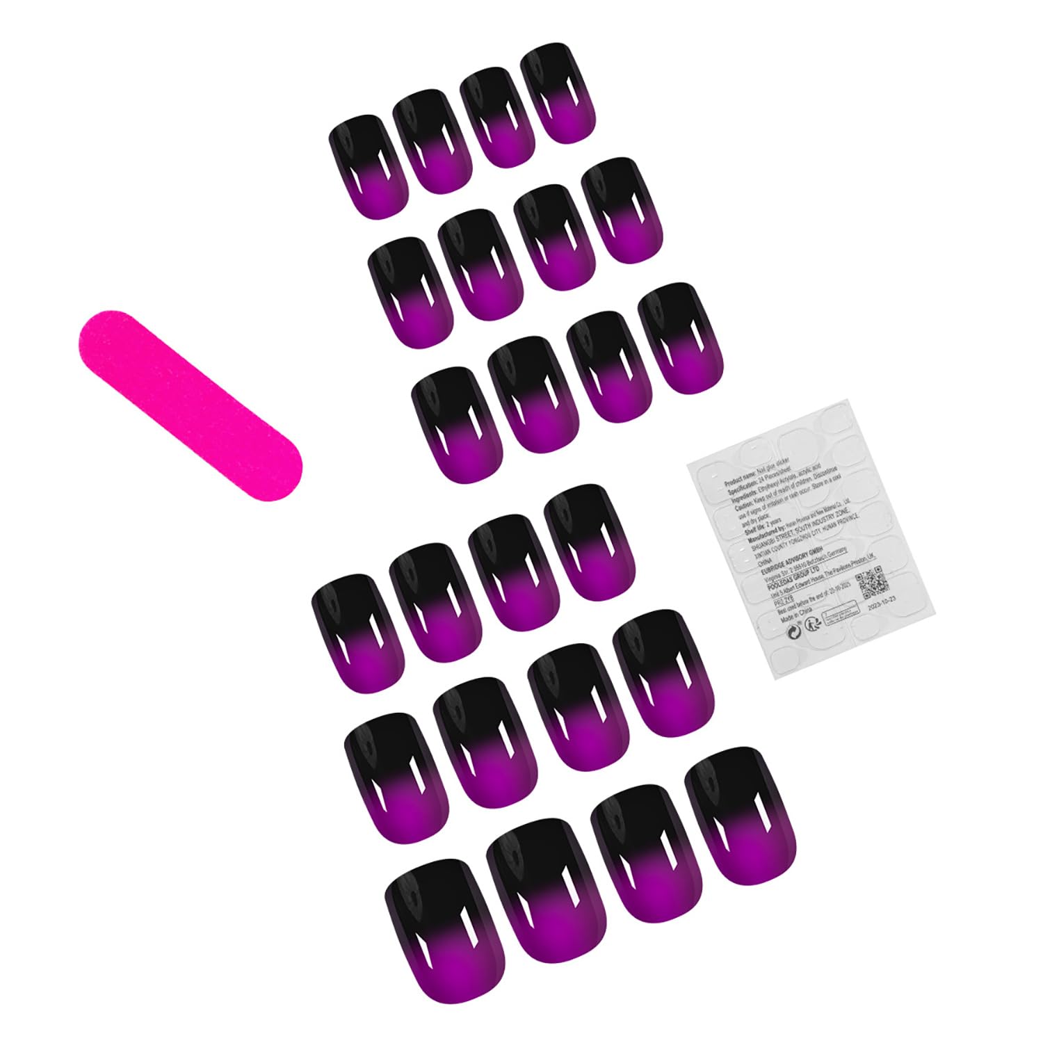 Dulyork 24Pcs Press On Nails Short Square Fake Nails Black Purple Nails Press Ons With Gradient Designs Acrylic Nails Full Cover False Nails Glossy Glue On Nails Short Stick On Nails For Women - Image 4