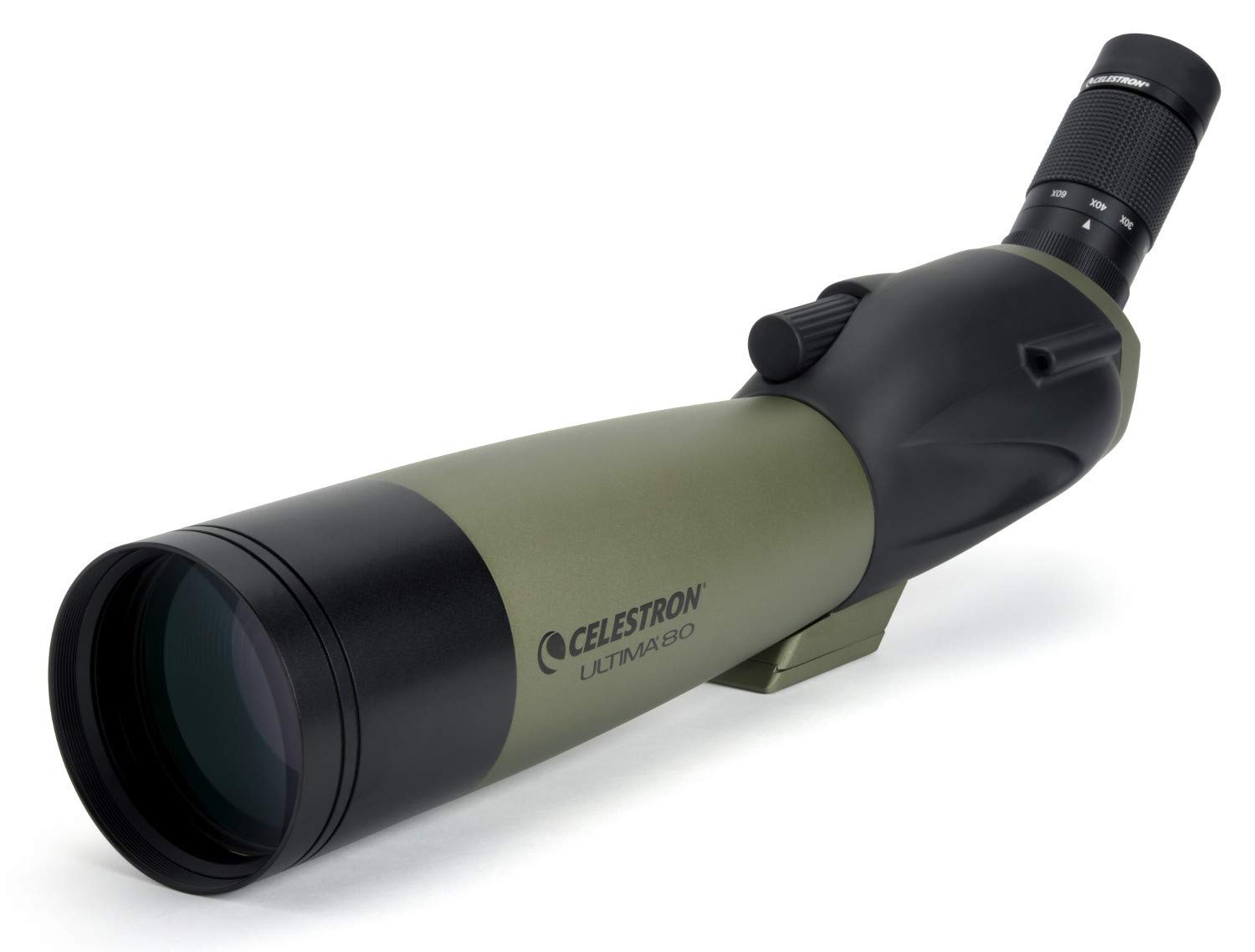 Photo 1 of Celestron 52250 Ultima 20-60x80mm Angled Refractor Spotting Scope Telescope with Multi-Coated Optics, Waterproof Rubber Tubing and Soft Carry Case, Green