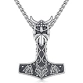 Twoowl Thor Hammer Necklace 925 Sterling Silver Viking Mjolnir Necklace Oxidize Norse Runes Amulet Jewelry Gifts for Women Men