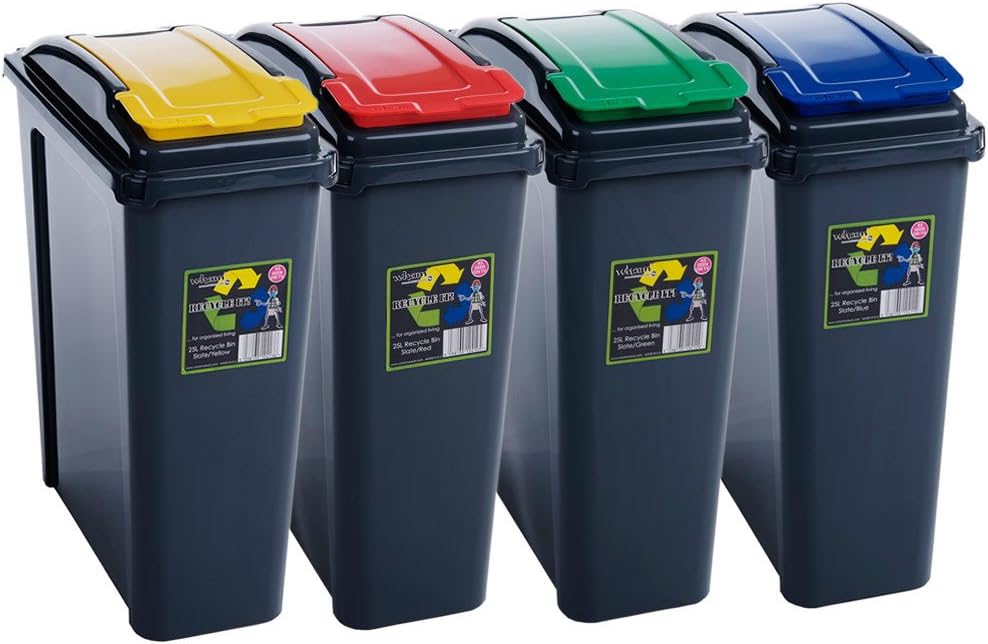 Set of Four 25L Litre Plastic Indoor Recycle Recycling Waste Bins for