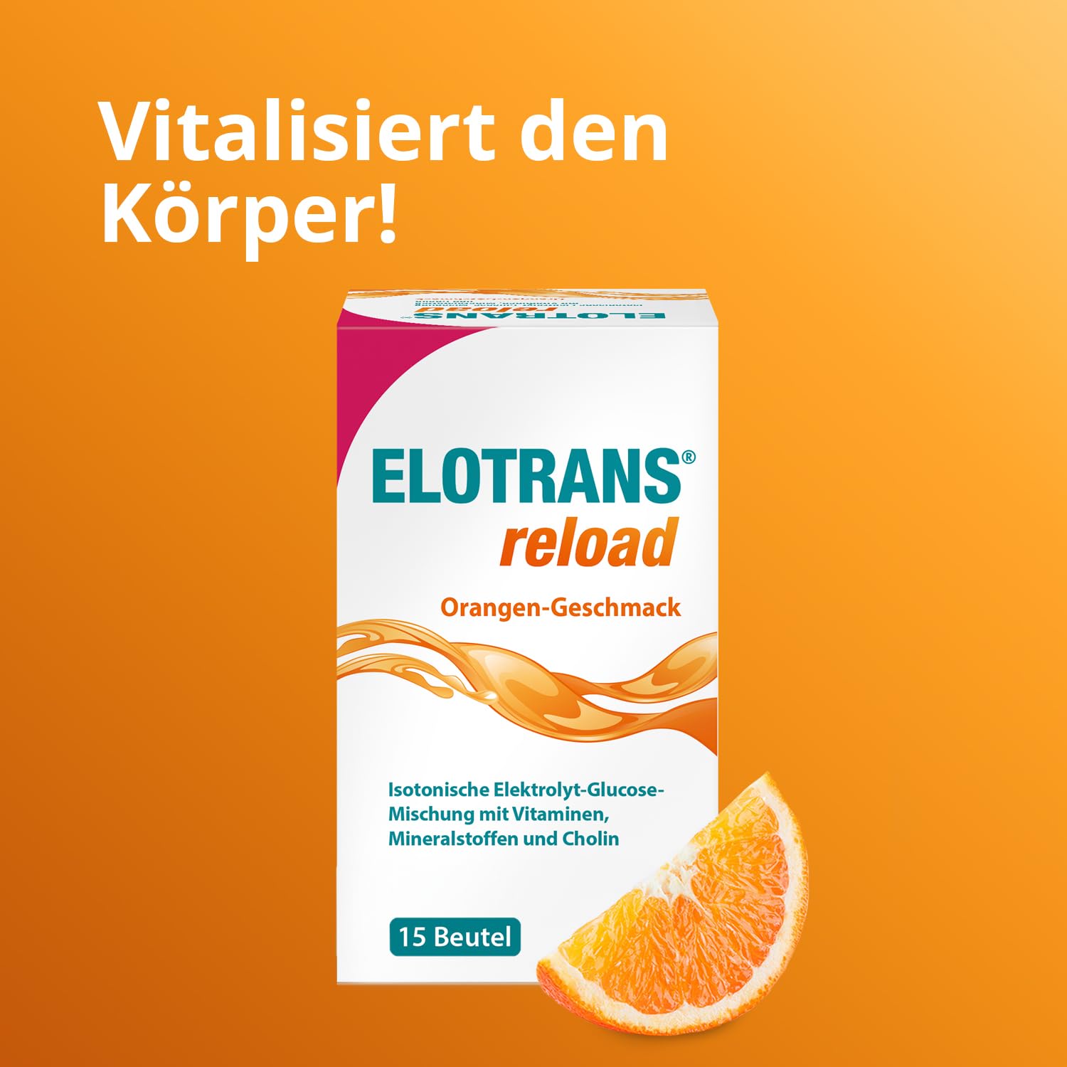 ELOTRANS reload - isotonische Elektrolyt-Glucose-Mischung - Nahrungsergänzungsmittel mit Magnesium, Kaliumchlorid, Cholin und B-Vitaminen - 1 x 15 Beutel 8