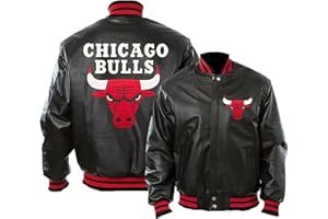 Toobay Crafts Men’s Chicago Bomber Letterman Baseball Varsity Bulls Jacket in Black and Red Wool & Faux Leather & Leather