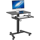 BONTEC Mobile Standing Desk with Keyboard Tray, Mobile Podium on Wheels | Rolling Laptop Sit Stand Desk, Adjustable Height Desk Up to 33lbs, Portable Computer Workstation Cart for Living Room, Office