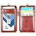 Badge Holder with Zip, Wisdompro 2-Sided Vertical Style PU Leather ID Badge Holder with 1 ID Window, 4 Card Slots, 1 Side Zipper Pocket and 1 Piece 20 Inch PU Neck Lanyard Strap - Brown