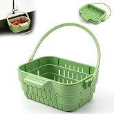Foldable Hanging Sink Drain Basket, Expandable Kitchen Sink Colander with Flip Cover, Faucet Hanging Drain Rack, Space Saving Food Strainer &amp; Sink Organizer for Fruits, Vegetables, Sponges, Utensils
