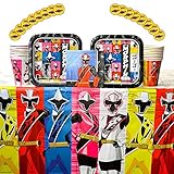 Power Rangers Ninja Steel Party Supplies Pack for 16 Guests: Stickers, Dessert Plates, Beverage Napkins, Cups, and Table Cover