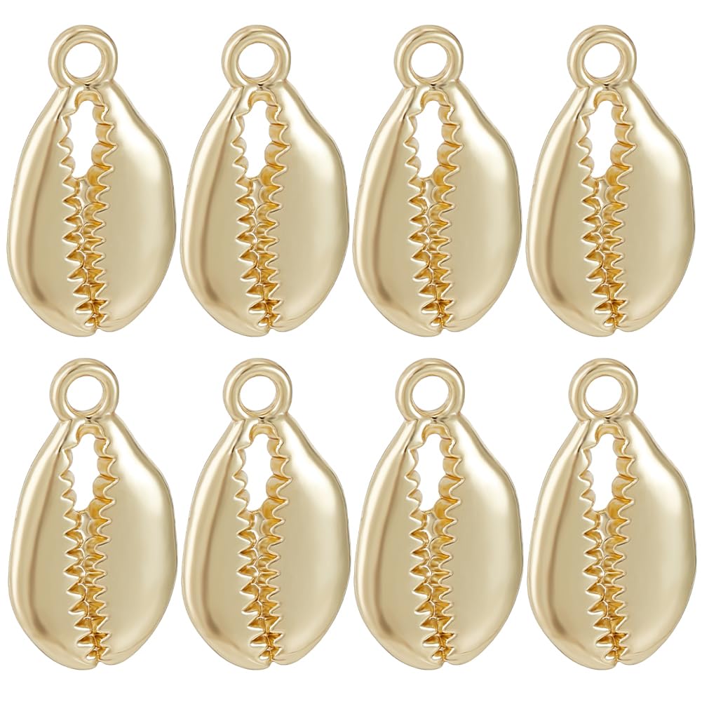 Beebeecraft 1 Box 20Pcs Cowrie Shell Shape Charms 14K Gold Plated Brass Seashell Ocean Life Pendant Charms with Hole for Ocean Theme Jewellery Making DIY Crafts